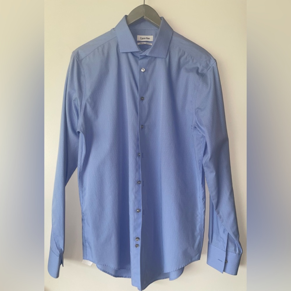 CALVIN KLEIN MENS TSHIRT LONG SLEEVE NON-IRON SLIM FIT COTTON 16 34/35 MAC WASH